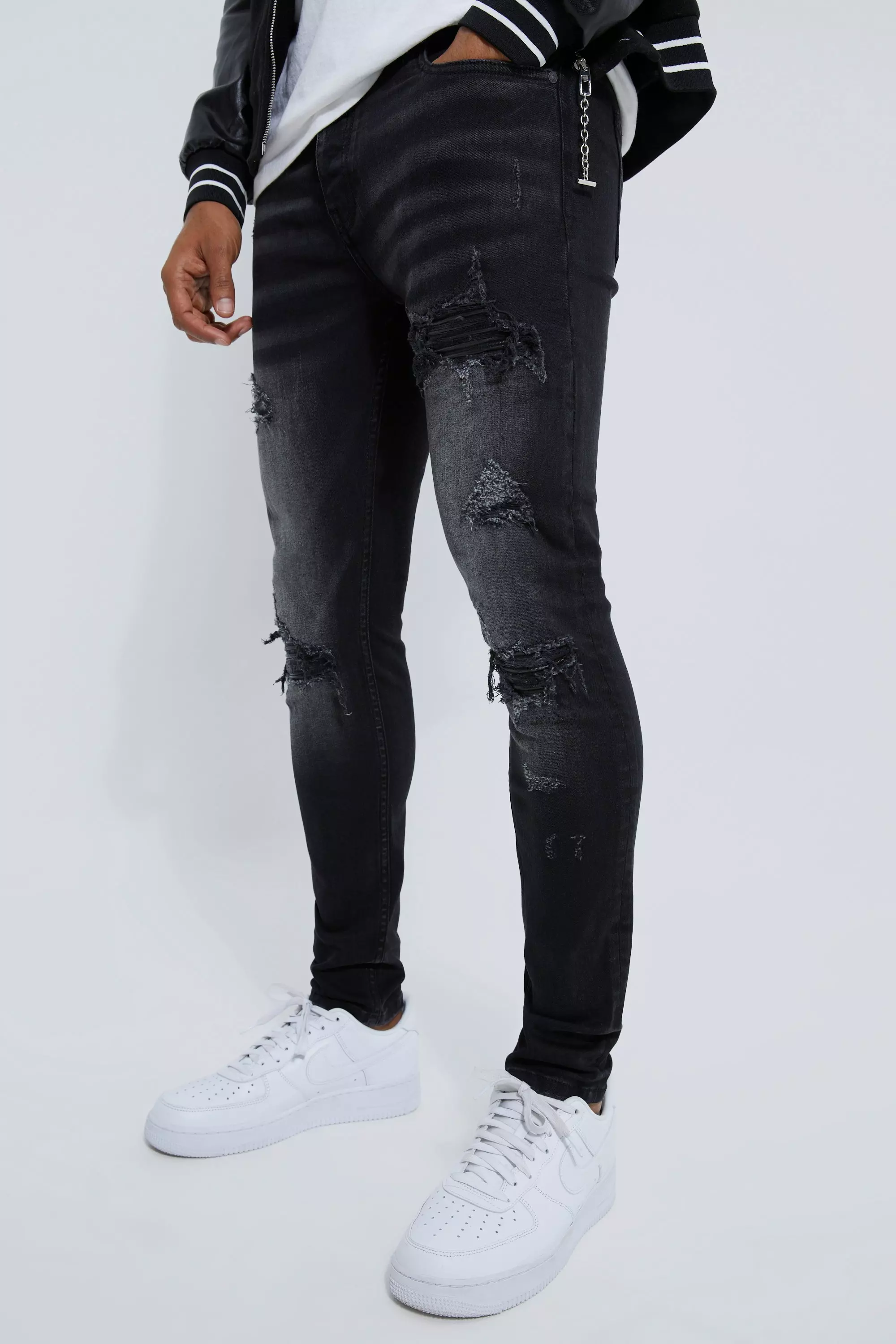 Ripped black hot sale biker jeans